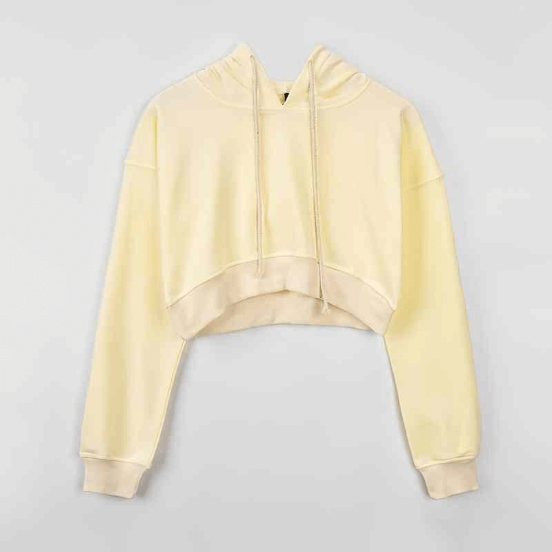 Stylish women's cropped sports hoodie in soft yellow, perfect for yoga and workouts - SF0091.